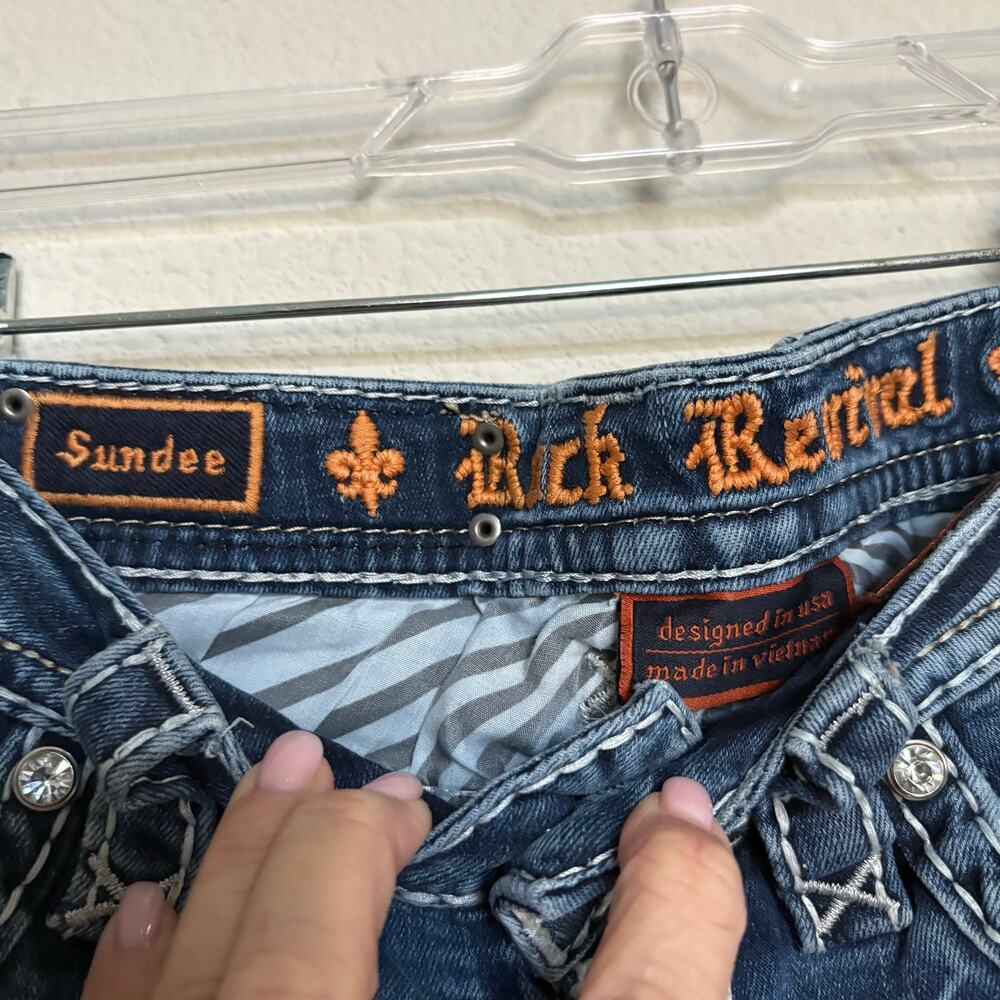 Rock Revival Sundee Boot Jeans 25 LowRise Distressed Bling Y2K Bootcut